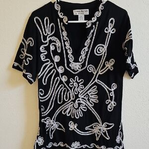 Lauren Michelle Black Tee with White Detailing